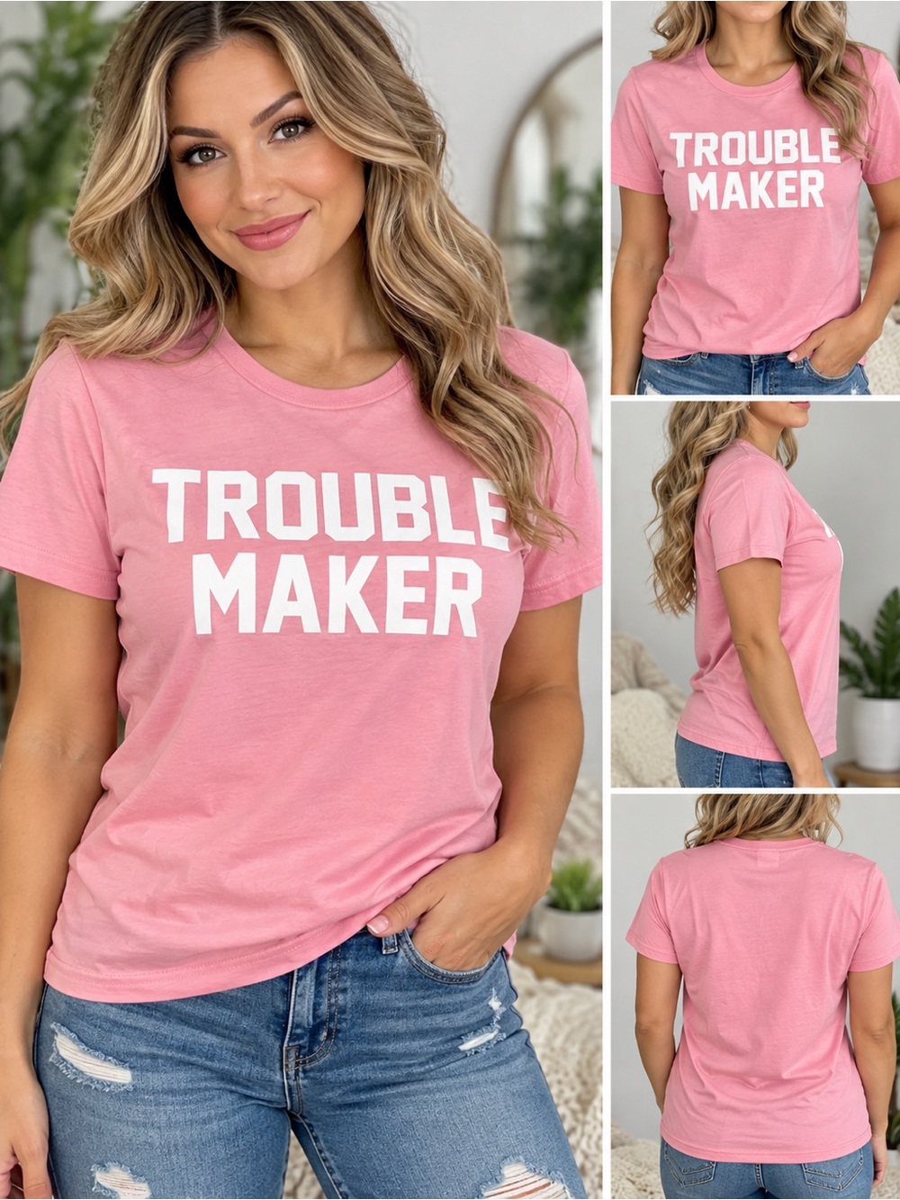 Trouble Maker Graphic Tee - Pink Women’s T-Shirt